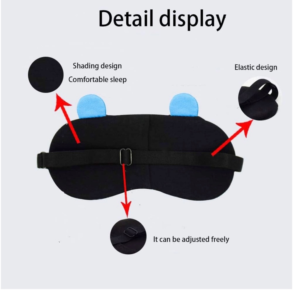 New 3 Pk Blackout Sleep Masks Cartoon Silky Yellow Blue Gray Black Adjustable OS - Picture 6 of 12